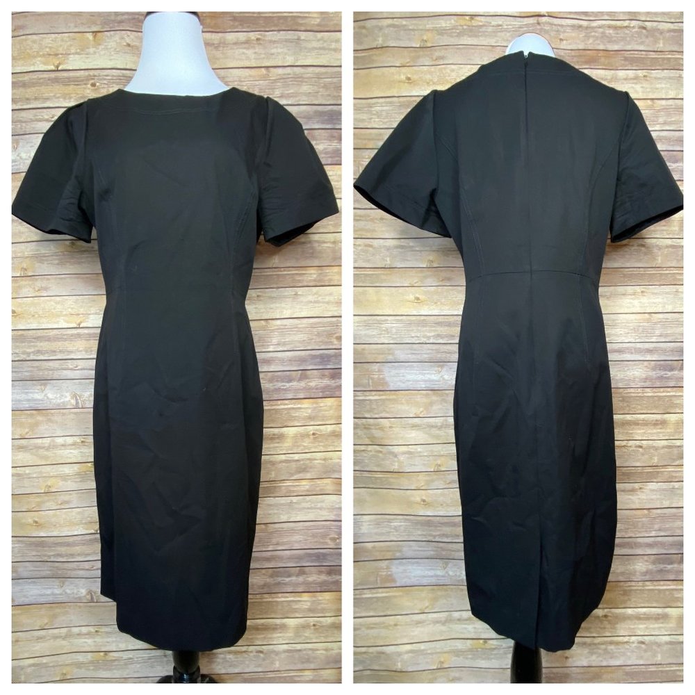J. Crew Black Gathered Sleeve Dress Pleated Pencil